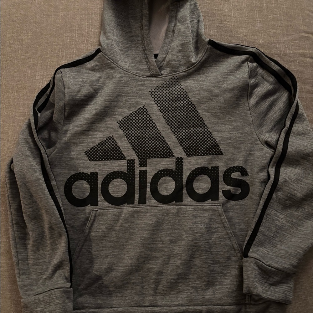 Adidas Men's Gray and Black Logo Hoodie